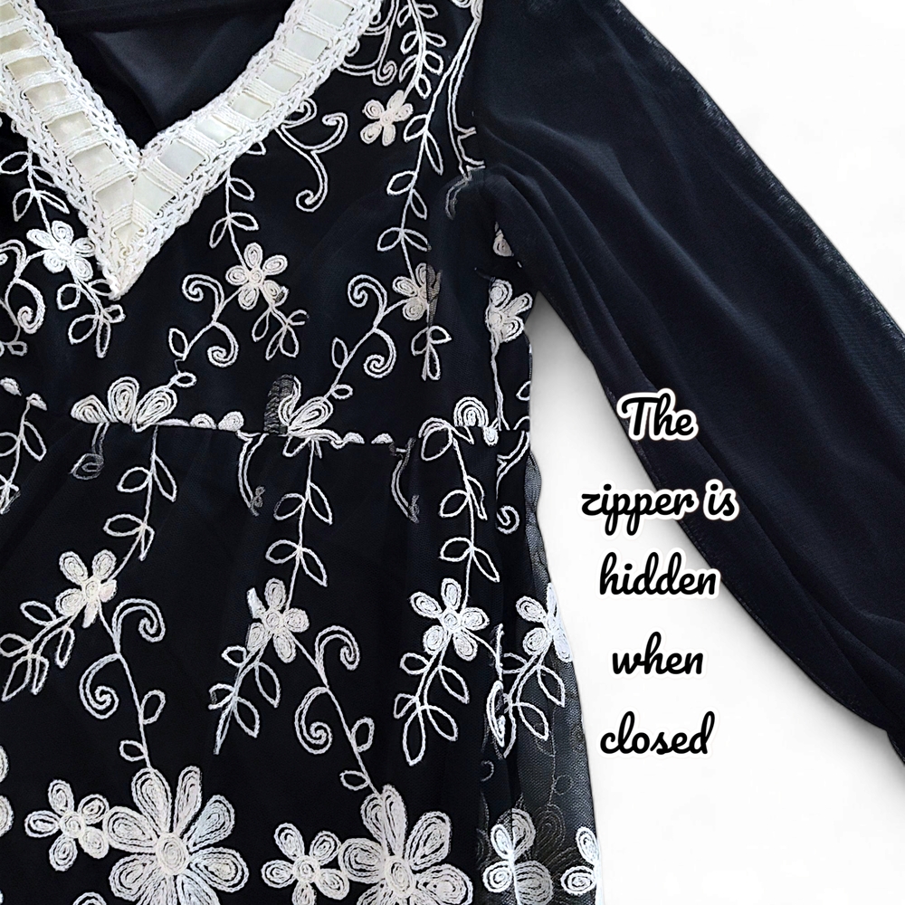 Young Essence Womens Embroidered Floral Ribbon Mini Dress Size Large - Picture 7 of 10